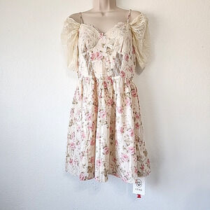NWT Cider Dress Babydoll Floral Coquette Milkmaid Flowy Lace Dainty Fairy Corset